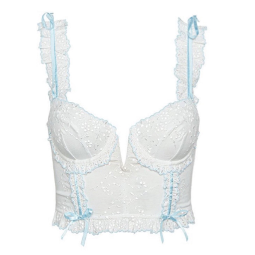 For Love & Lemons swirl eyelet bustier in blue